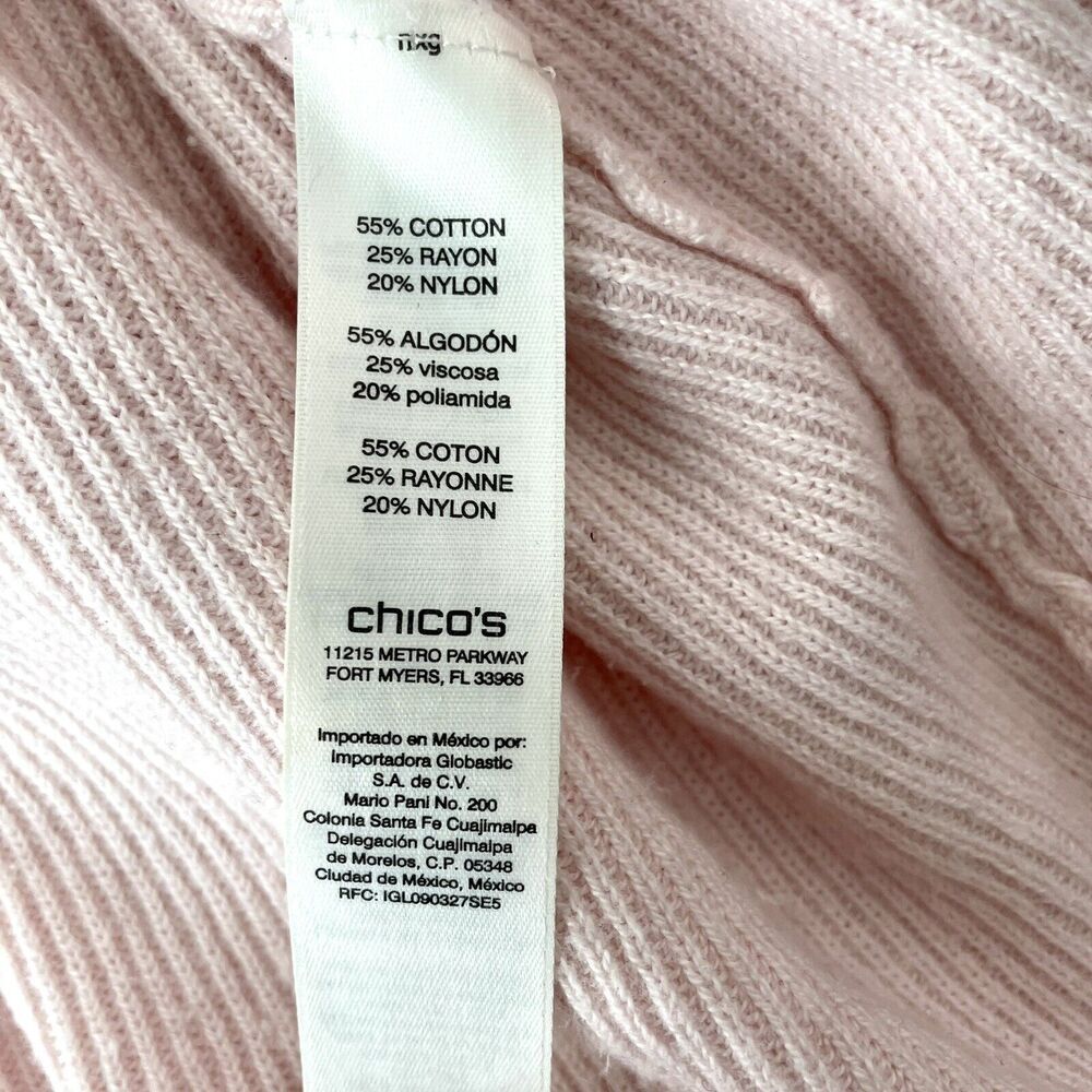 Chicos Cowl Neck Ribbed Sweater Pale Pink 3/4 Sleeve Size 3 US XL 16/18 - Picture 6 of 7